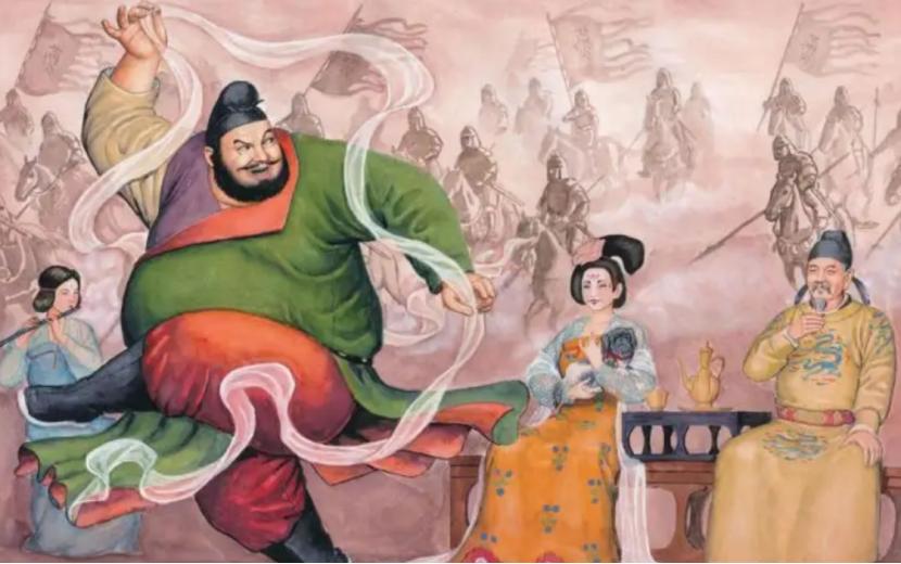 公元757年，安禄山睡觉时，阉人李猪儿用刀捅进了他的肚子，当时，安禄山想起身拿刀