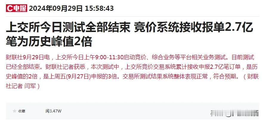 今日上交所测试出结果了，不用担心再崩溃了！
周五A股大涨，股民热情参与，大量买卖