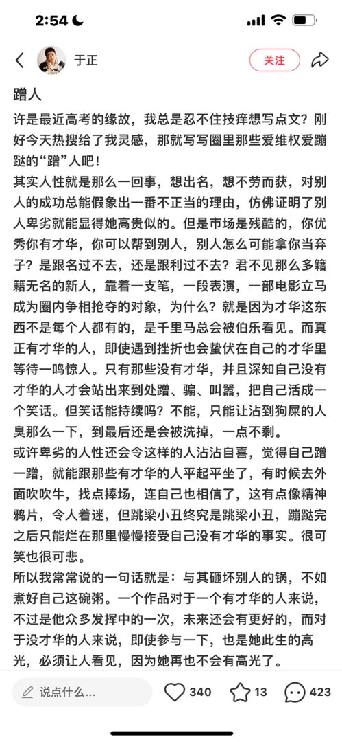 于正 蹭人“与其砸坏别人的锅，不如煮好自己这碗粥” 