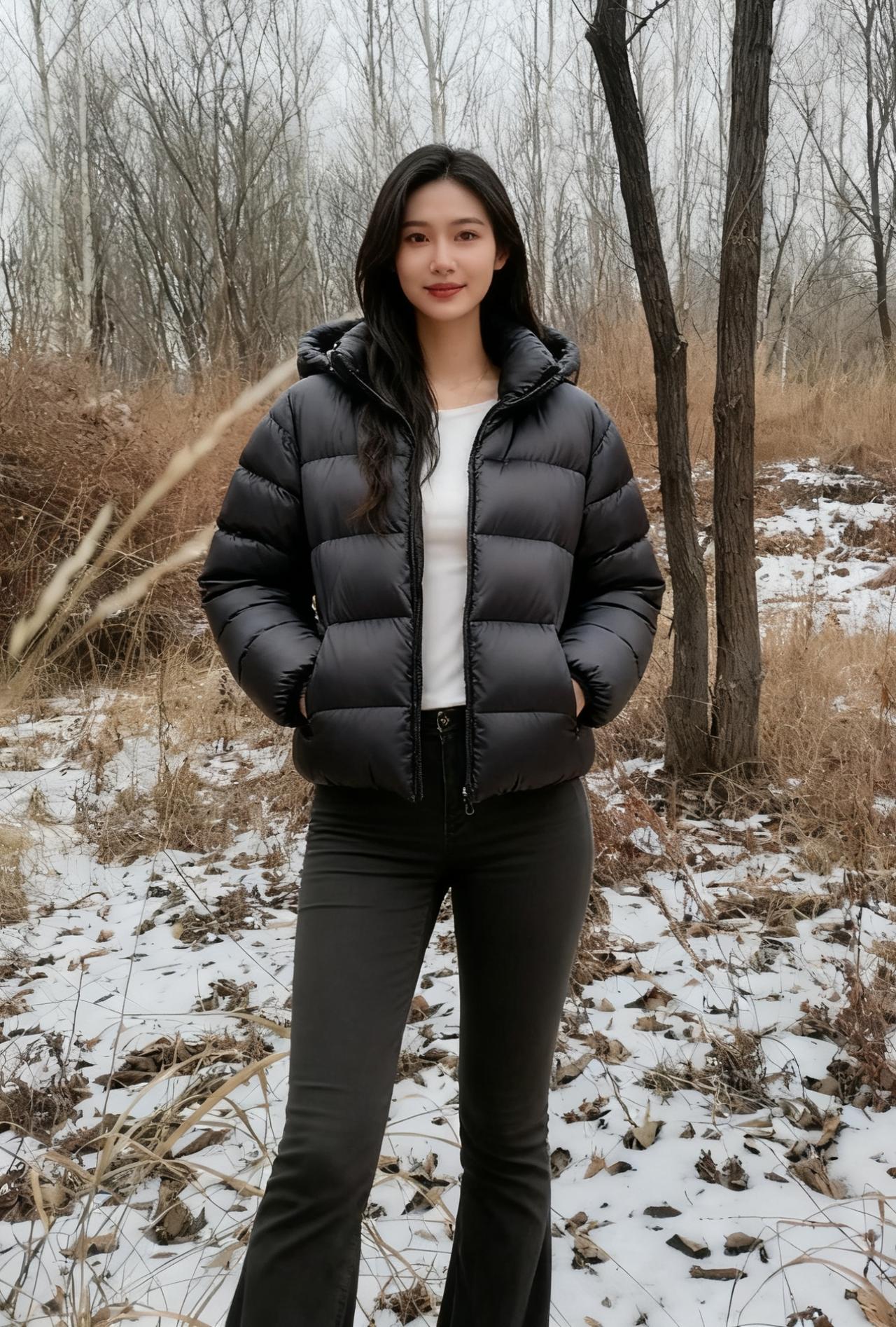 玄衣披素雪，独立对寒林。
风紧侵肌骨，幽思入梦深。