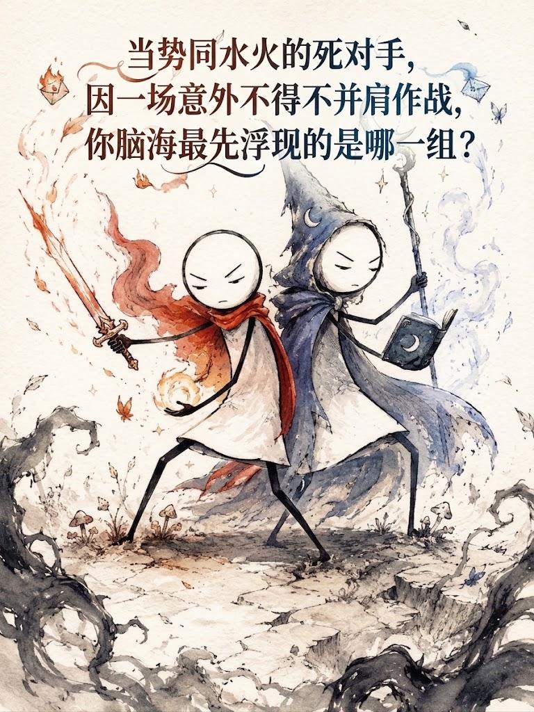 当势同水火的死对手，因一场意外不得不并肩作战，你脑海最先浮现的是哪一组？
我先说