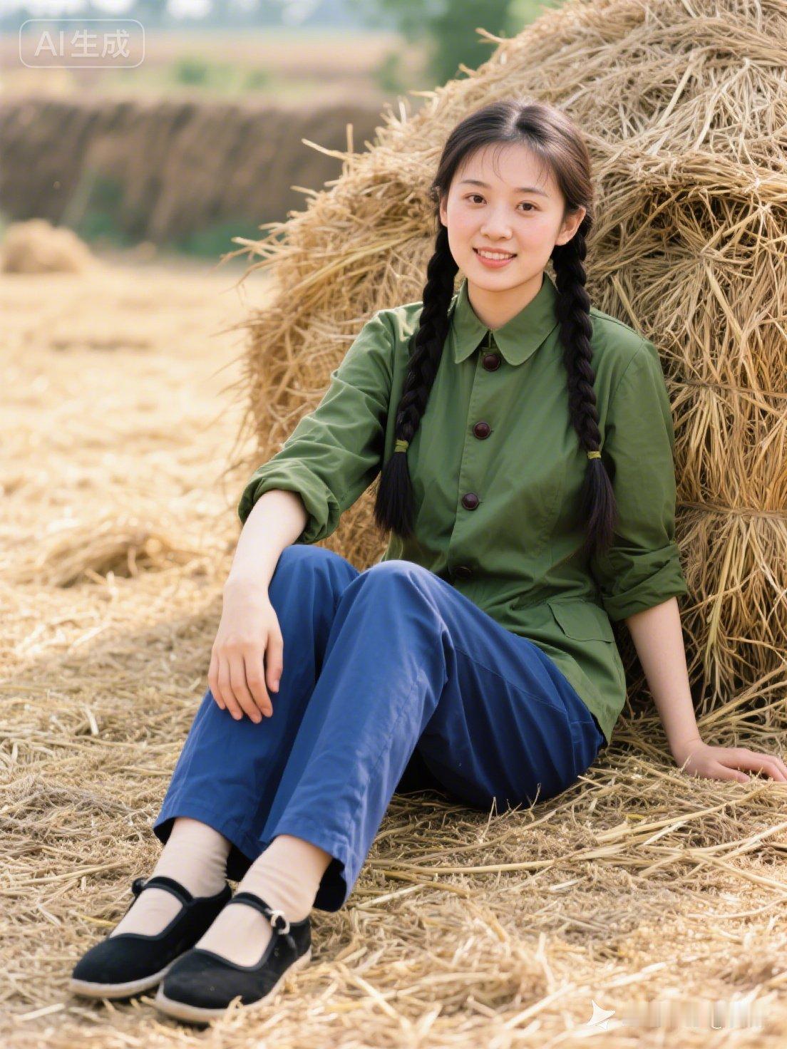 田园少女与干草堆的温馨邂逅🌾💐