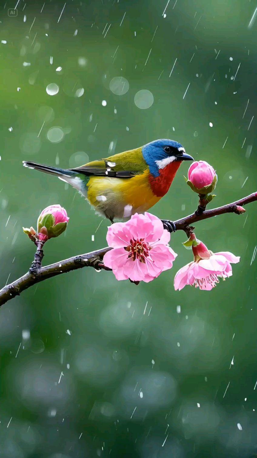 蝶舞醉清风；
诚邀上联
 上联：鸟鸣啼翠雨；