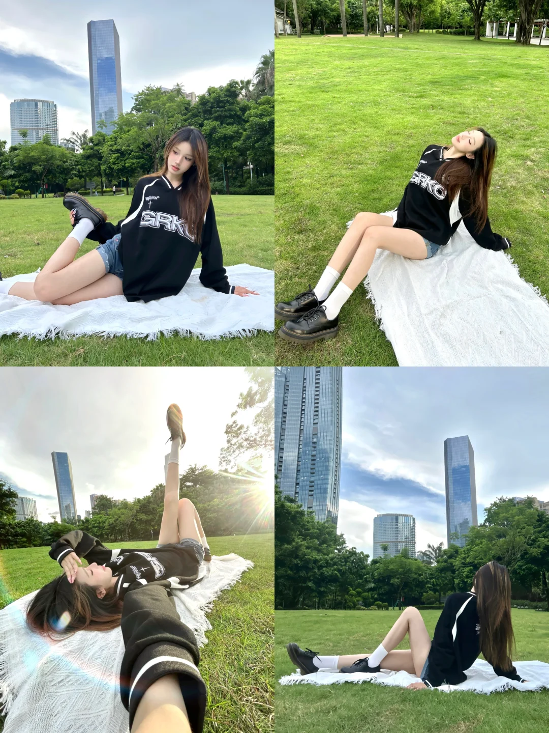 学几个草地拍照姿势