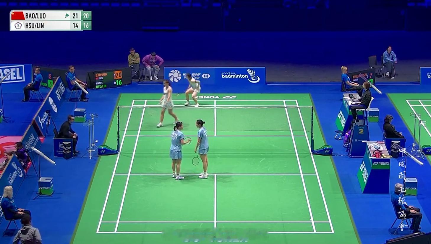 女双 1/8赛 鲍骊婧/罗徐敏 21-14 21-16 许尹鏸/林芝昀(6)晋级