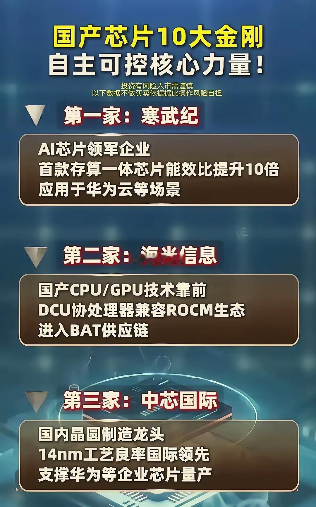 “国产芯片10大金刚”的十家具有代表性的中国半导体企业，它们在各自细分领域具备核