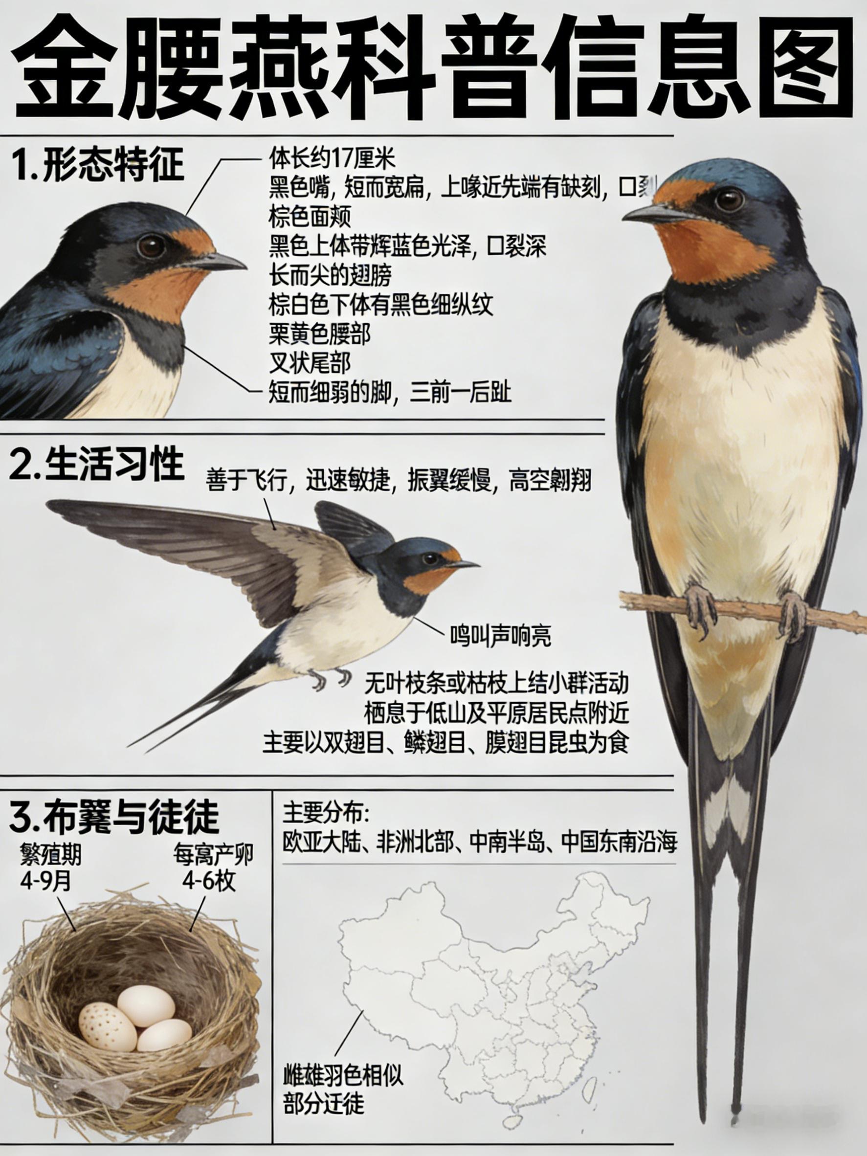 鸟类朋友图鉴 金腰燕科名：燕科体重：0.018～0.021千克别名：赤腰燕金腰燕