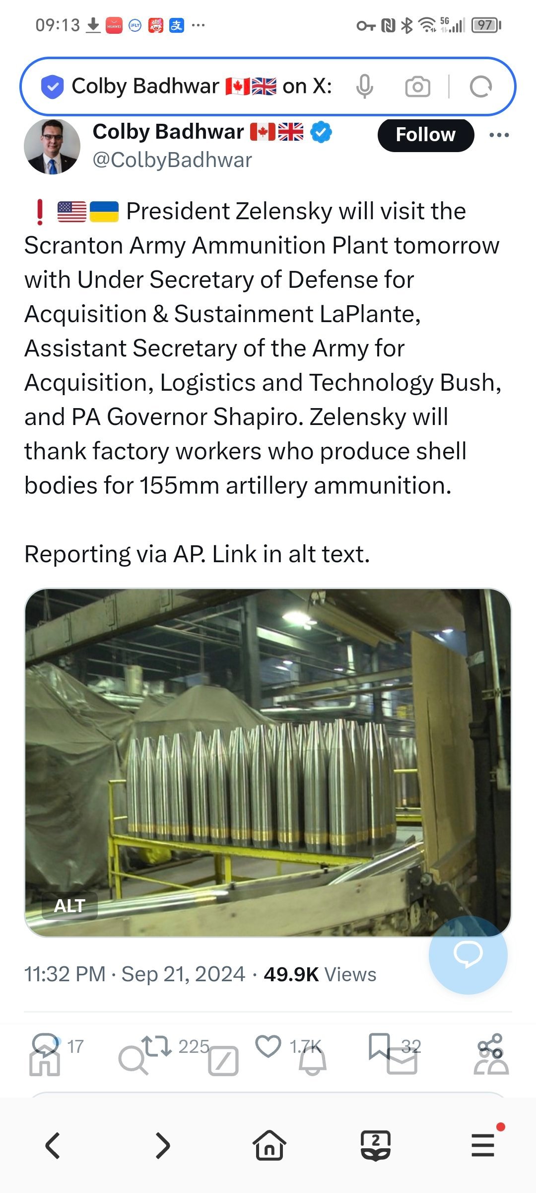 美联社：泽连斯基总统明天将与美国国防部负责采办和维持的副部长拉普兰特、负责采办、