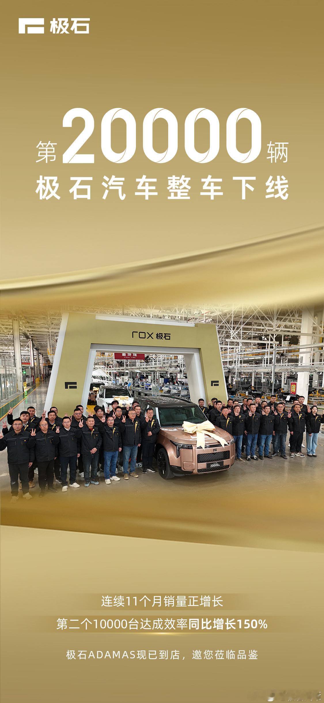 极石汽车第 20000 辆整车下线，连续11个月销量正增长这个品牌的车在国内的能