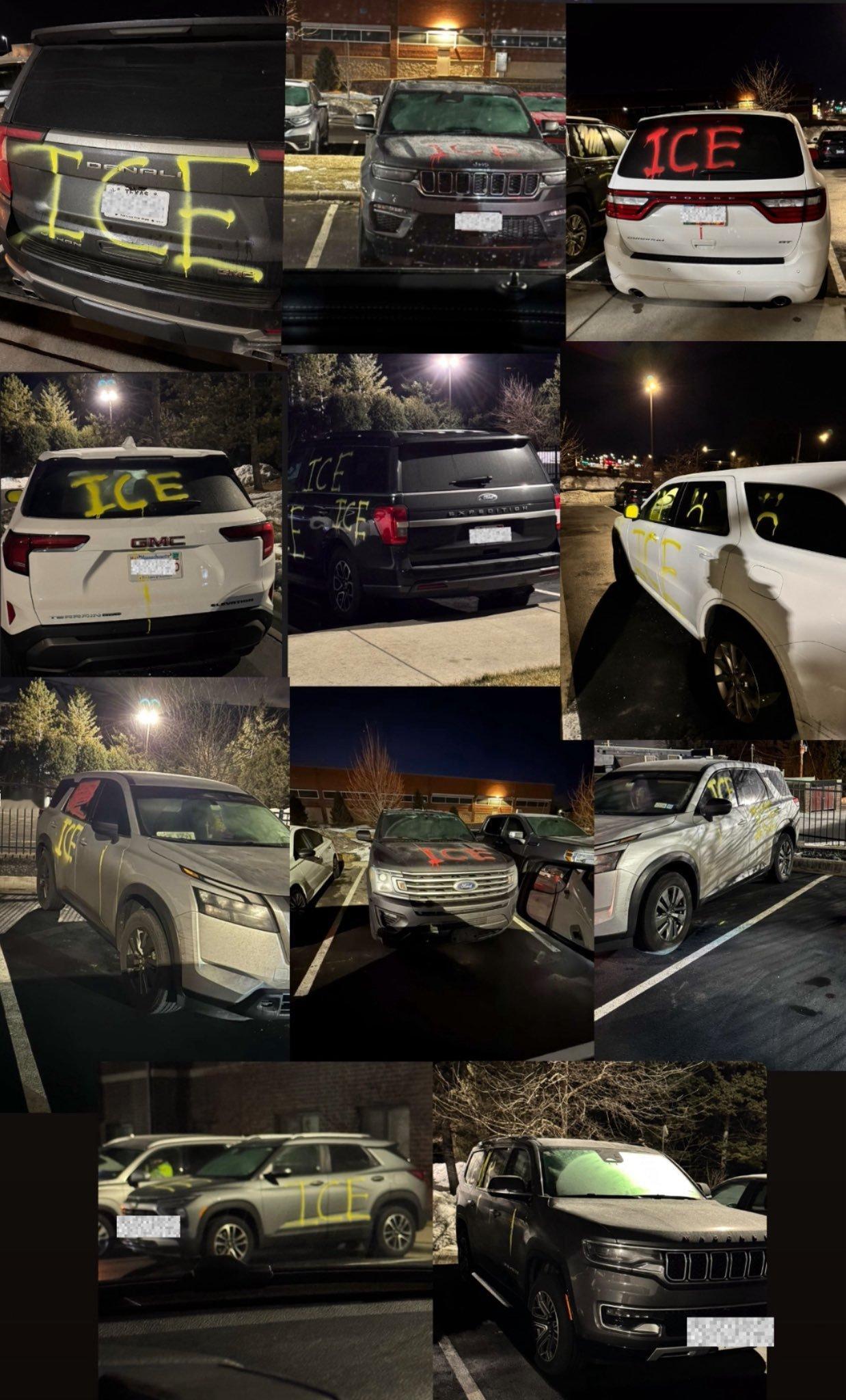 🔻明尼苏达一堆 ICE 车辆在停车场被老乡霍霍了。🔻via bnonews国