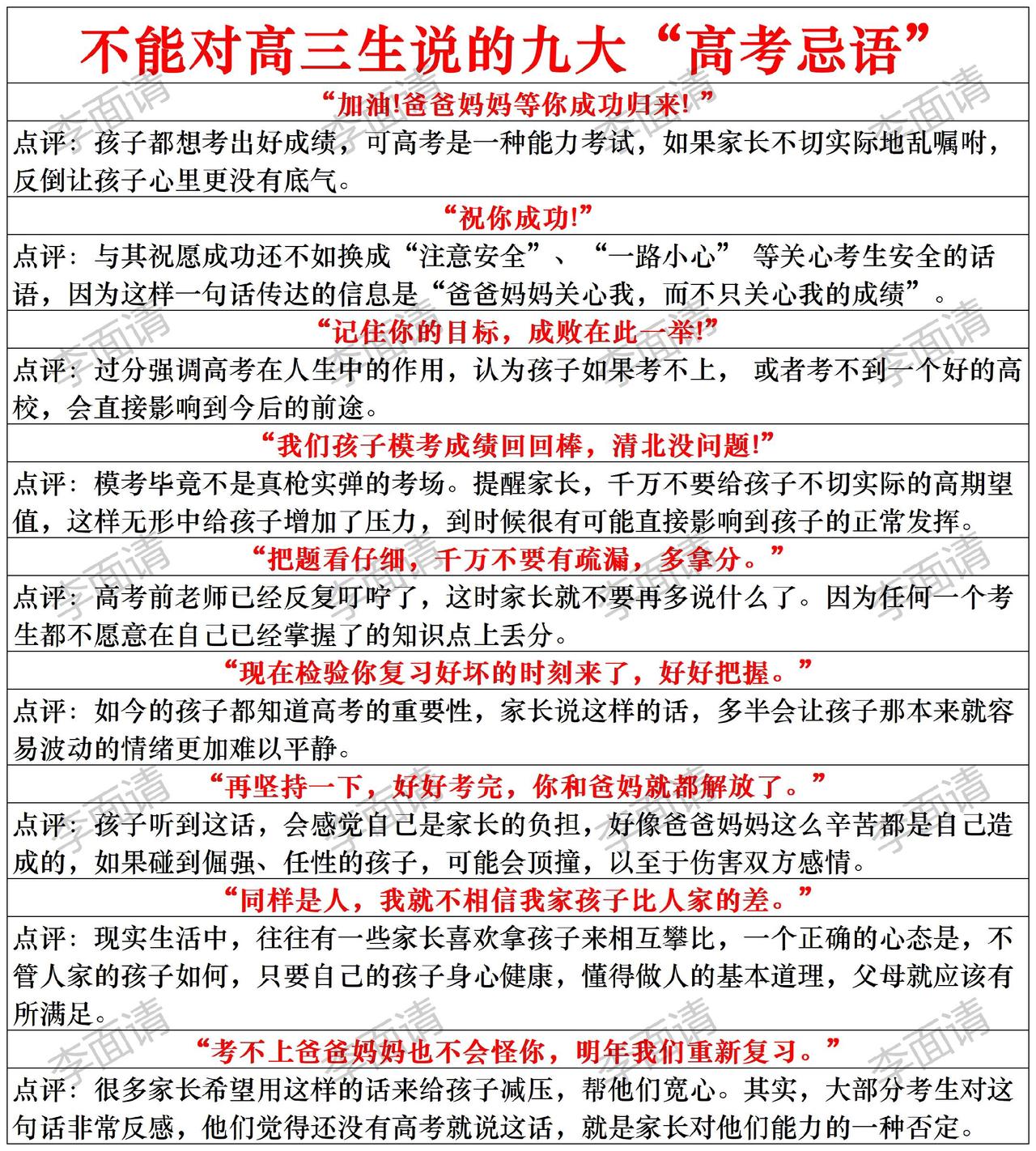 不能对高考生说的“九大忌语”高考 2025高考必胜 2025高考