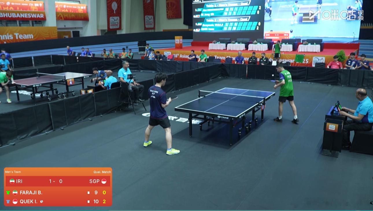 2025亚锦赛团体赛资格赛晋级轮伊朗1-1新加坡本雅明0-3郭勇（3-11 7-