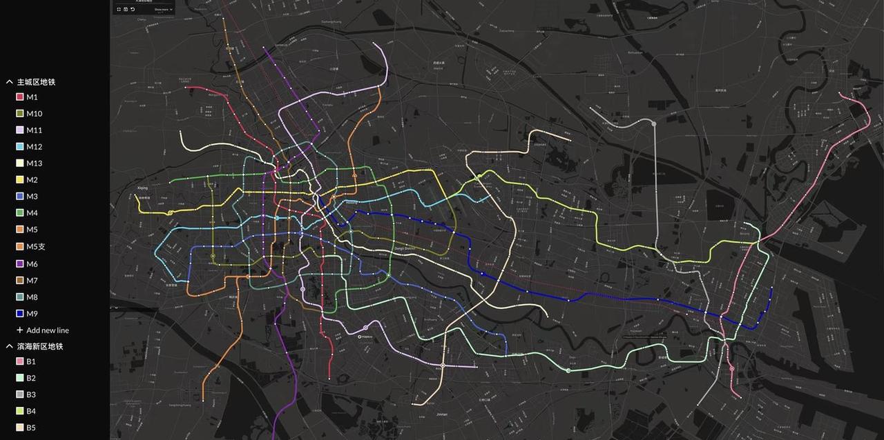 天津地铁畅想
基于2025年的天津实际地图，重构了全市地铁线网。主要有几个特点：