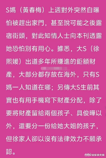 曝大s很多海外资产只有s妈知道在哪里曝大s资产线索只有s妈掌握 曝大s很多海外资