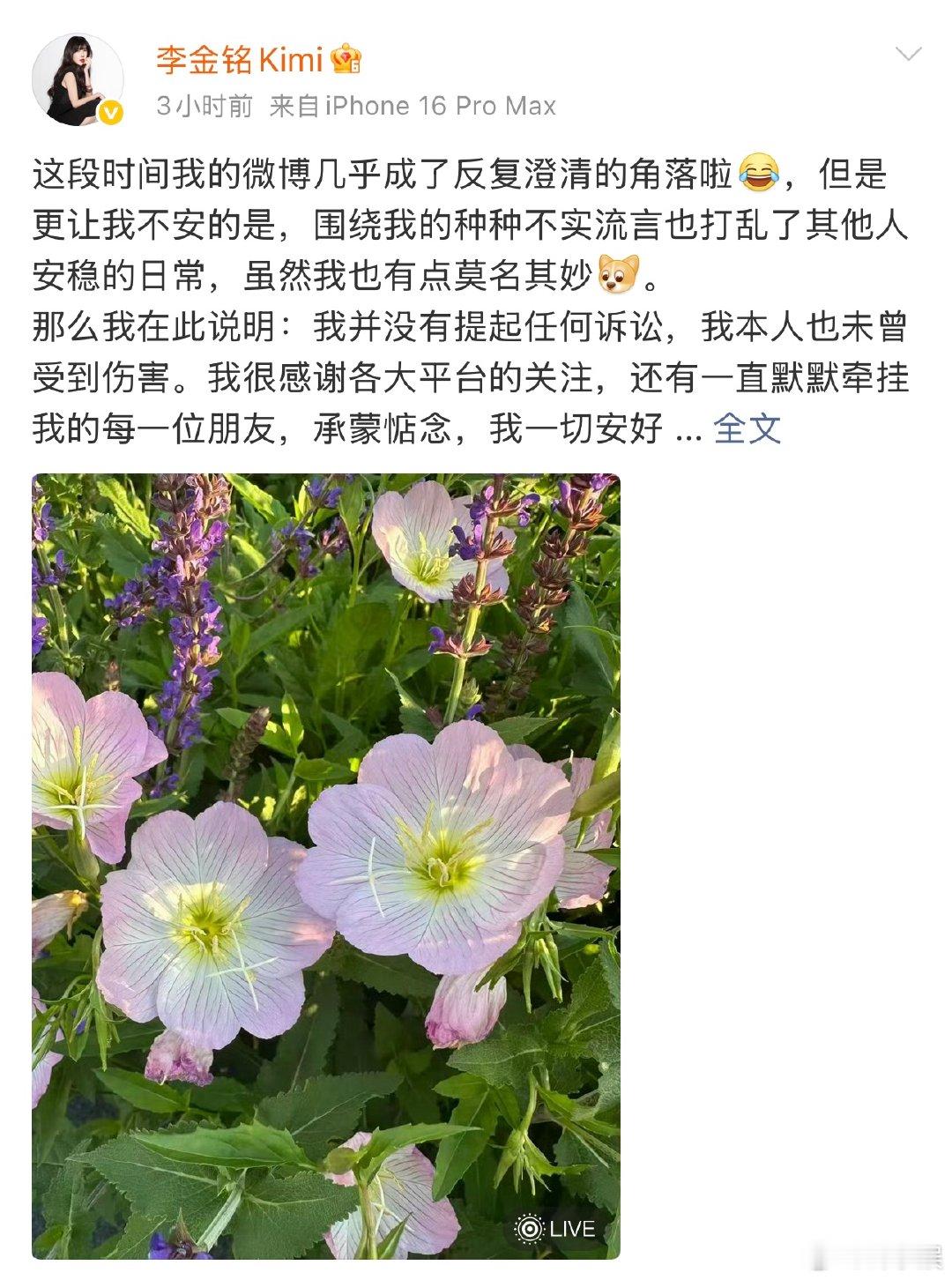 李金铭每次出现都是因为澄清李金铭回应，自己没有受到伤害 