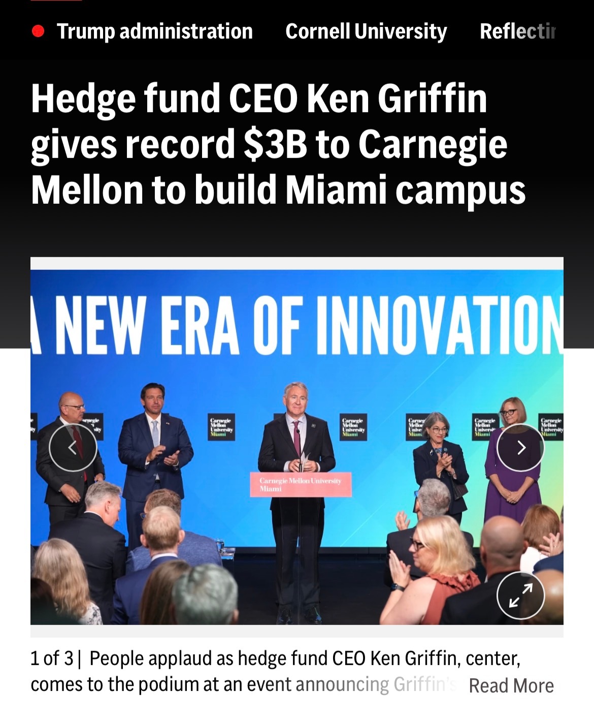 华尔街大佬Griffin （身家575亿美元）向卡内基梅隆大学承诺捐赠 30亿美