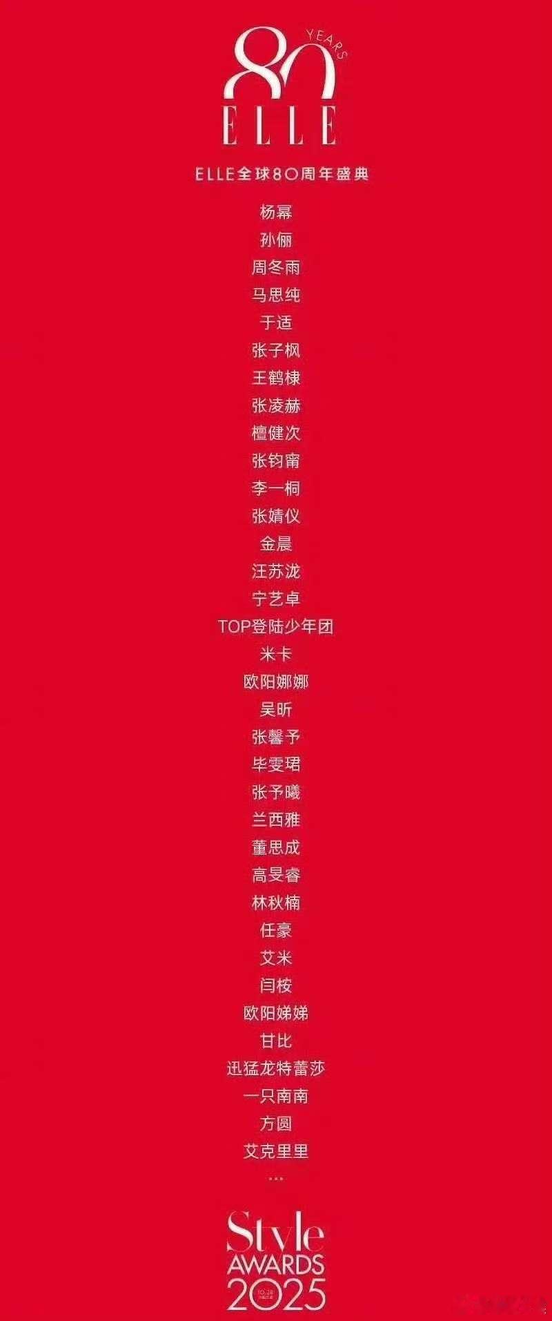 elle全球80周年盛典阵容elle全球80周年盛典名单elle全球80周年盛典