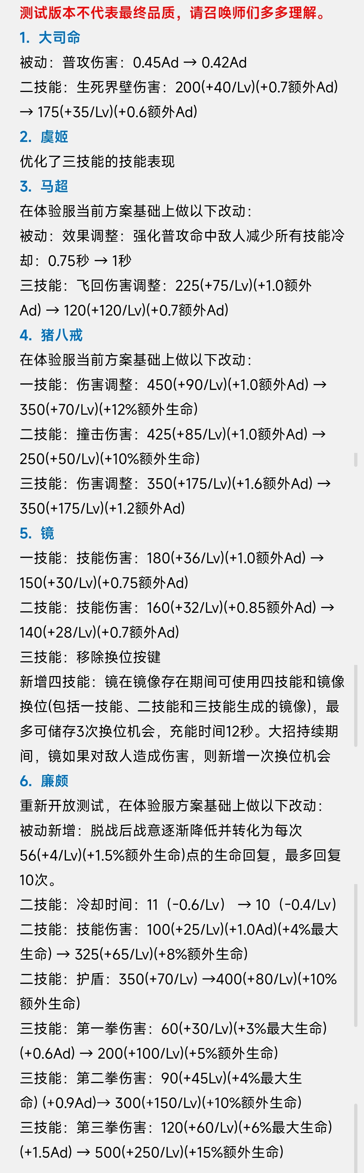 #王者荣耀#今日体验服更新[doge]很多调整～有好几处需要实机演示，所以本包等