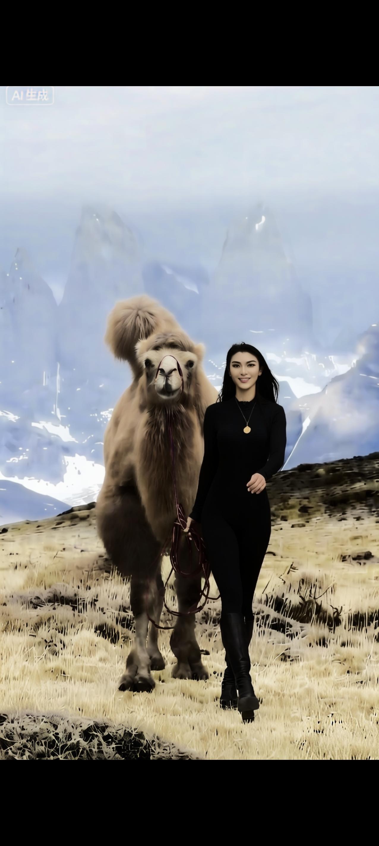 荒原的注脚
风卷着荒原的枯浪，把她的长发揉成墨色的旗。骆驼的蹄声叩响冻土，掌心的