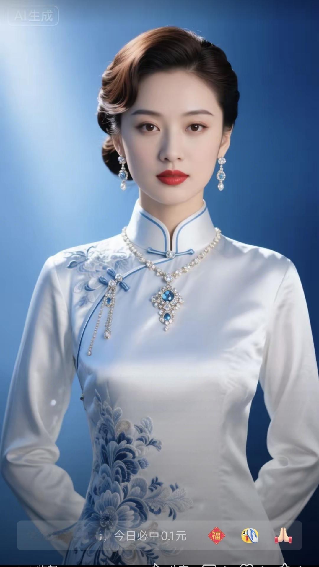 清江引·青花旧梦
幽蓝幕中光影透，
月白旗袍秀。
缎光似玉柔，
靛绣牡丹厚。
民