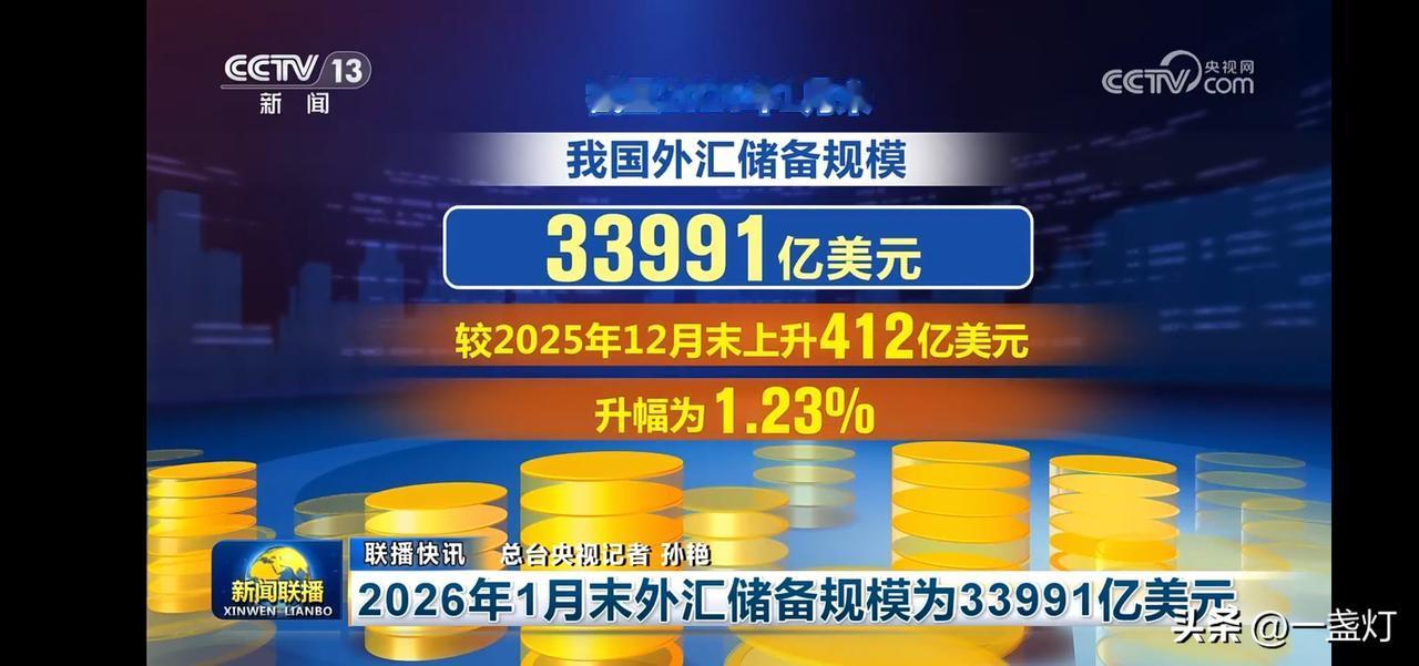 2026年1月我国外汇储备规模突破33991亿美元！