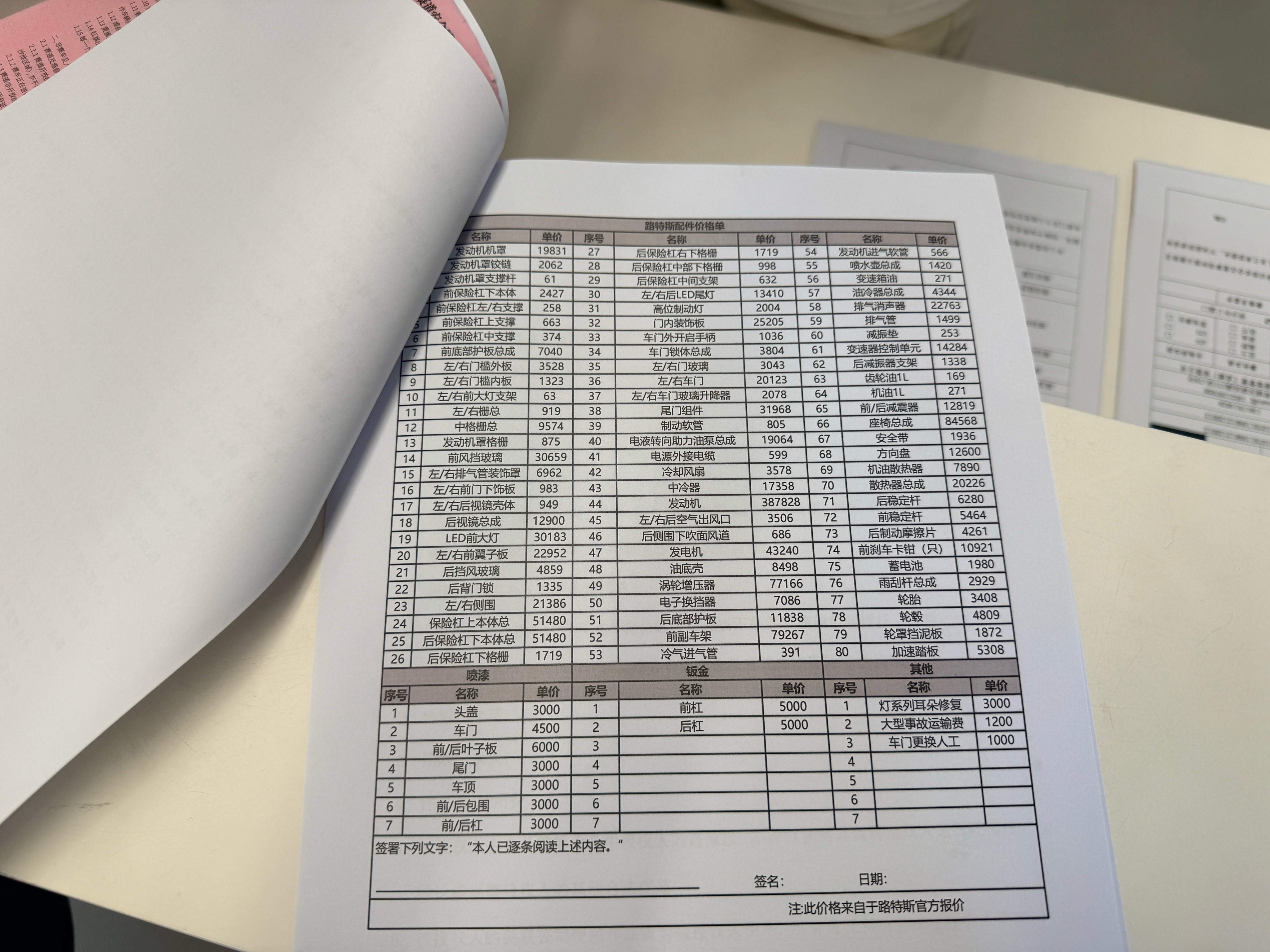 交了2w的押金给大家看一下莲花配件的维修价格这次的任务是安全带回不要有车损[卡皮
