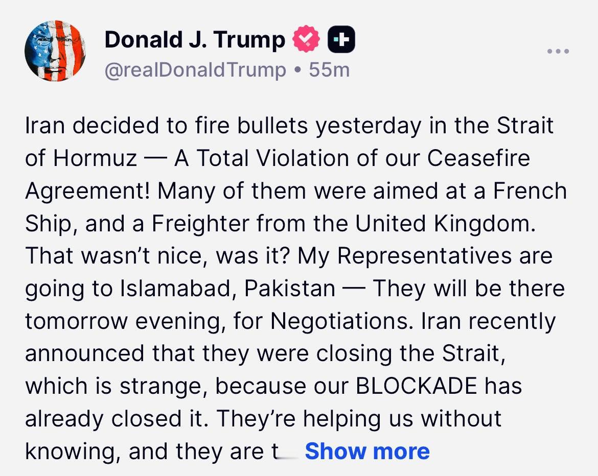 川普这次发文语气意外平稳，看得出来他已经拟好了剧本。他说了三件事：1. 伊朗违反