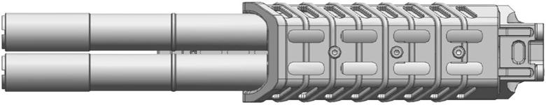 建设厂最新公布的一款双管枪挂霰弹发射器的外观专利设计，从连接结构上看可以适配19