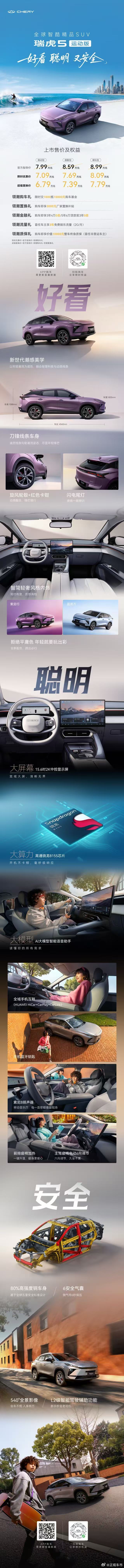 全球智酷精品SUV瑞虎5运动版 新潮上市好看！聪明！又安全！超值置换价6.79 