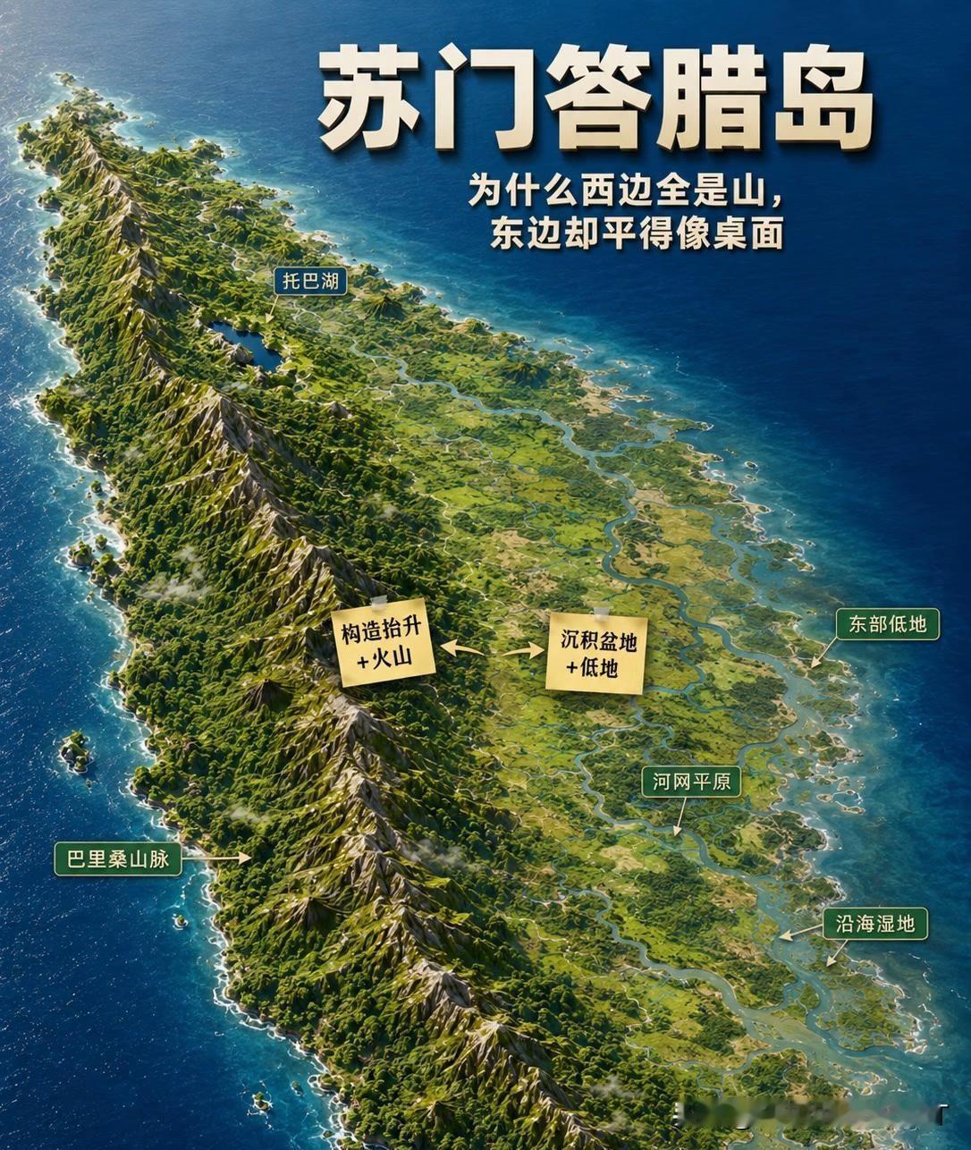 世界最大岛屿之一，苏门答腊岛
苏门答腊岛位于印度尼西亚西部，是世界面积最大的岛屿