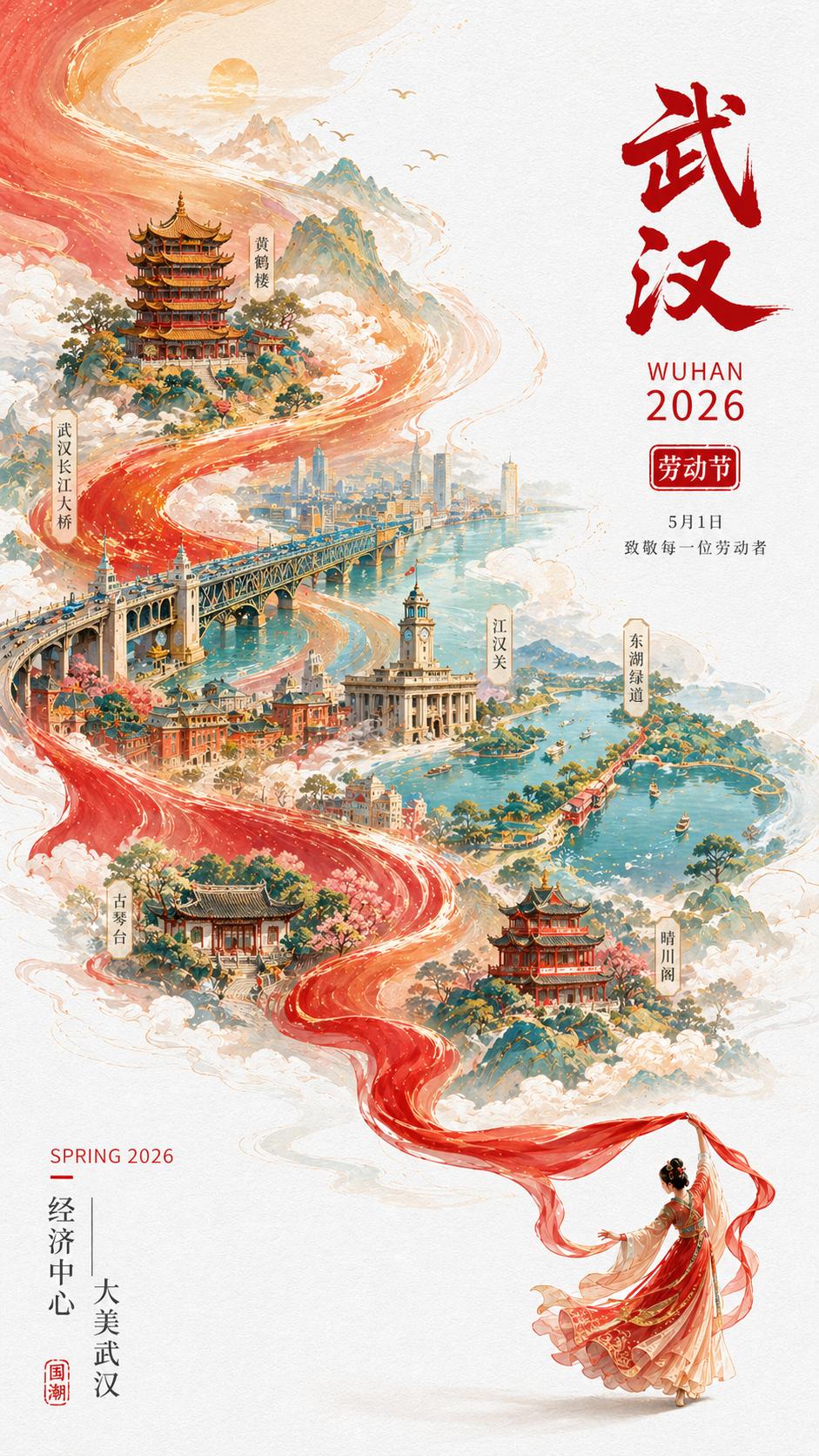 GPT-Image2太强了！随手写段提示词，就能生成这样一张融合国潮与地标的武汉