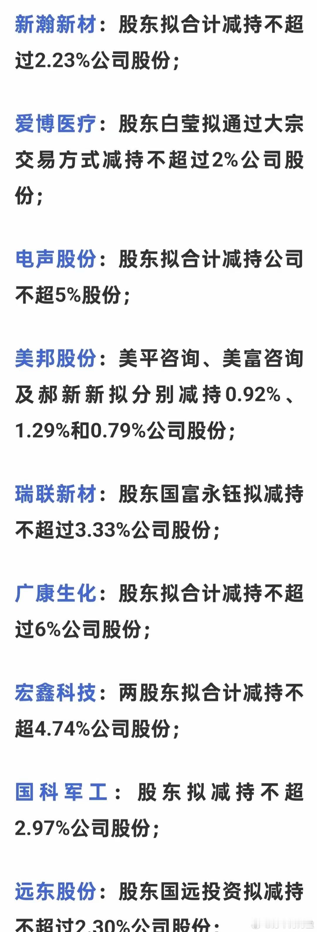 隔夜减持地雷一览表，大股东这样肆意妄为的减持，有什么办法呢？ ​​​