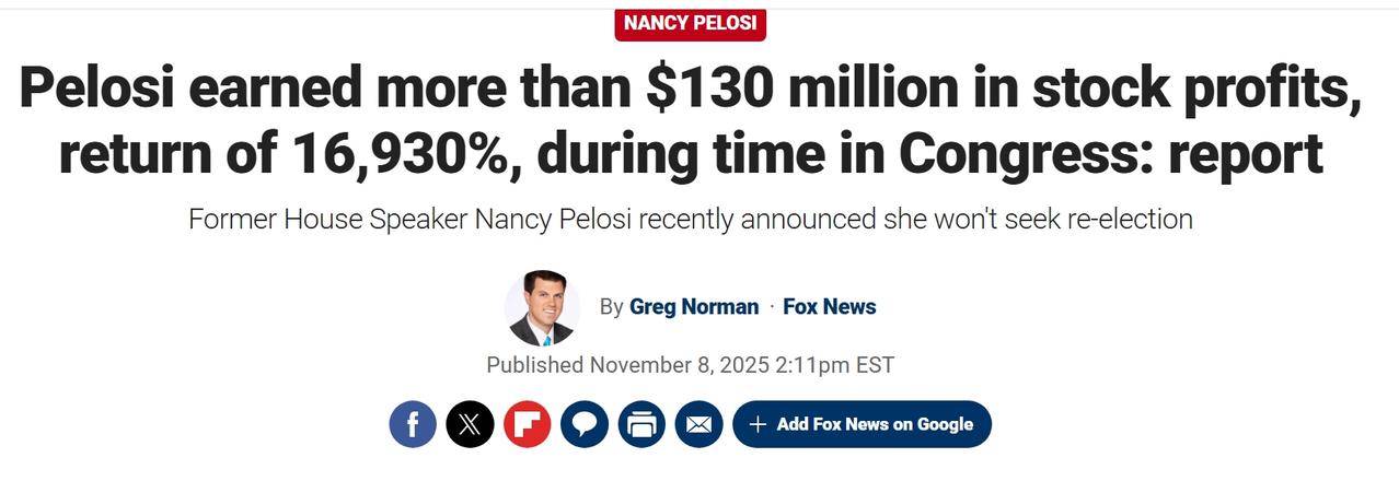 佩罗西夫妇炒股挣了1.3 亿美元，回报率为 16,930%
当地时间周四，加利福