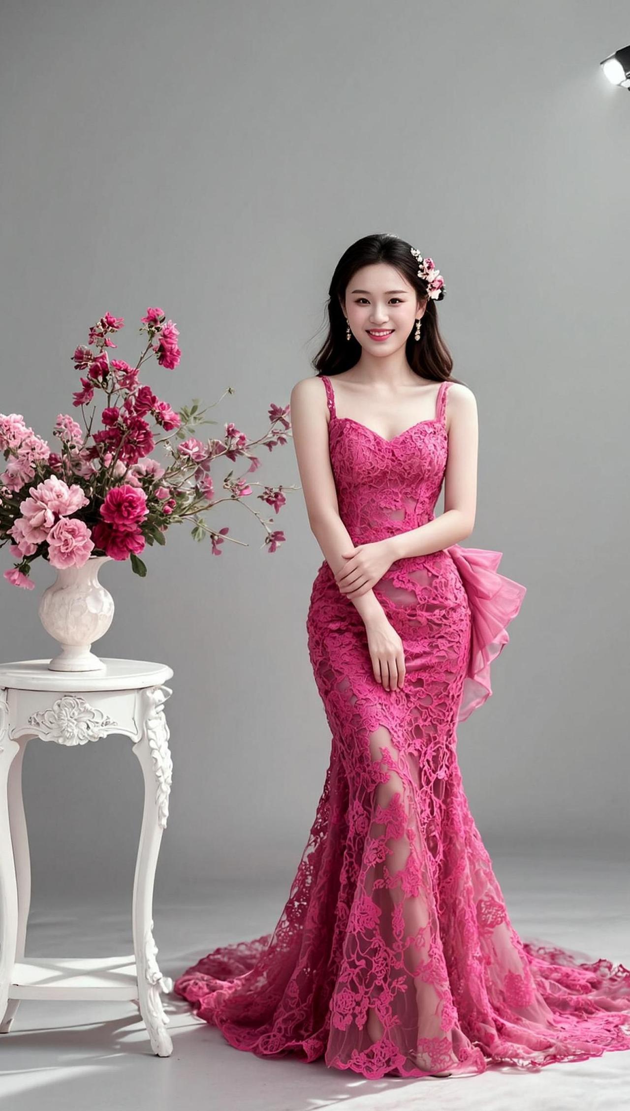 这身红裙简直是“鱼”和“熊掌”兼得，既有鱼尾的优雅，又有熊掌的霸气。花儿都自愧不