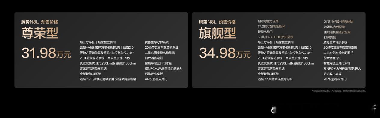腾势大六座SUV——N8L今晚开启预售，发布了两个车型，31.98万——34.9