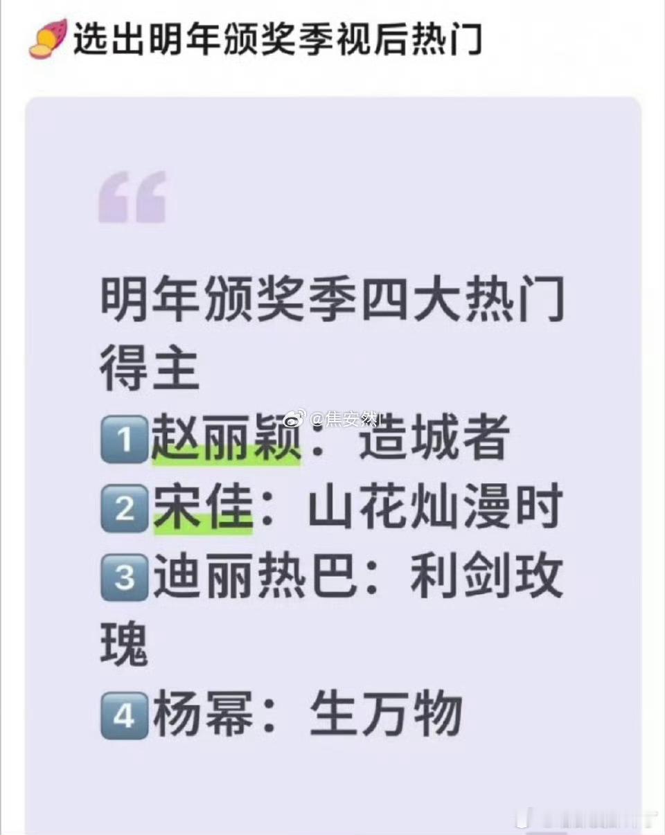 明年颁奖季四大热门得主？？？第三咋混进去了[吃瓜] ​​​