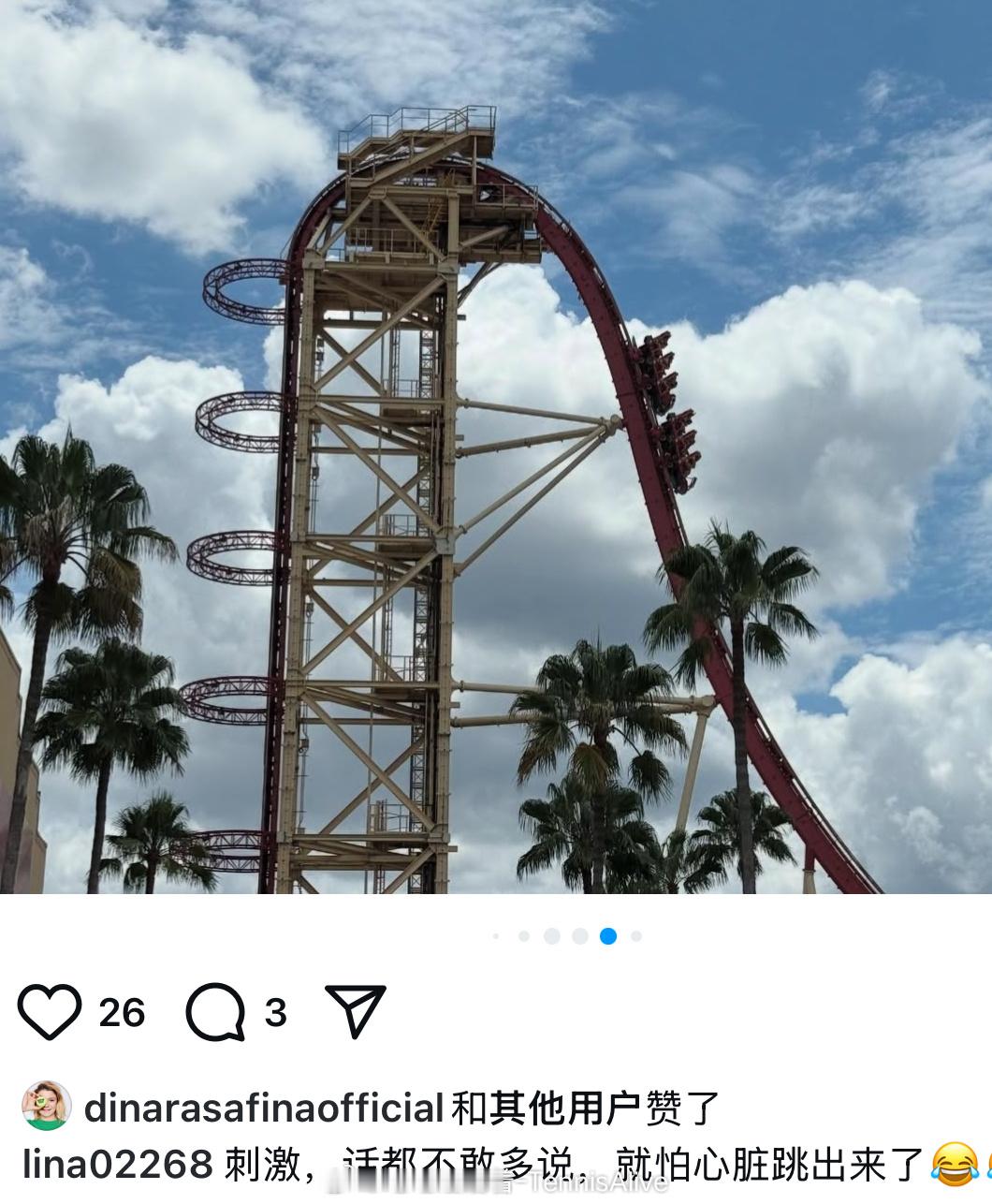 【李娜更新社交媒体：在奥兰多环球影城】“刺激，话不敢多说，就怕心脏跳出来。”娜姐