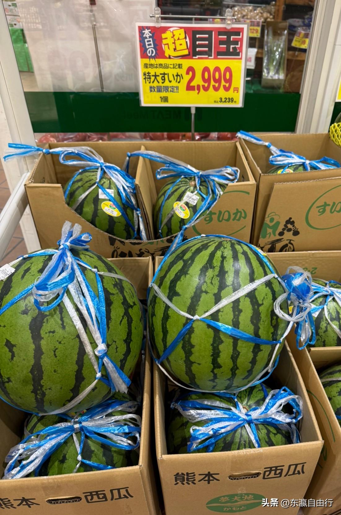日本西瓜大批量上市季节。
这个熊本产特大西瓜，一个2999日元。
买的时候，还需