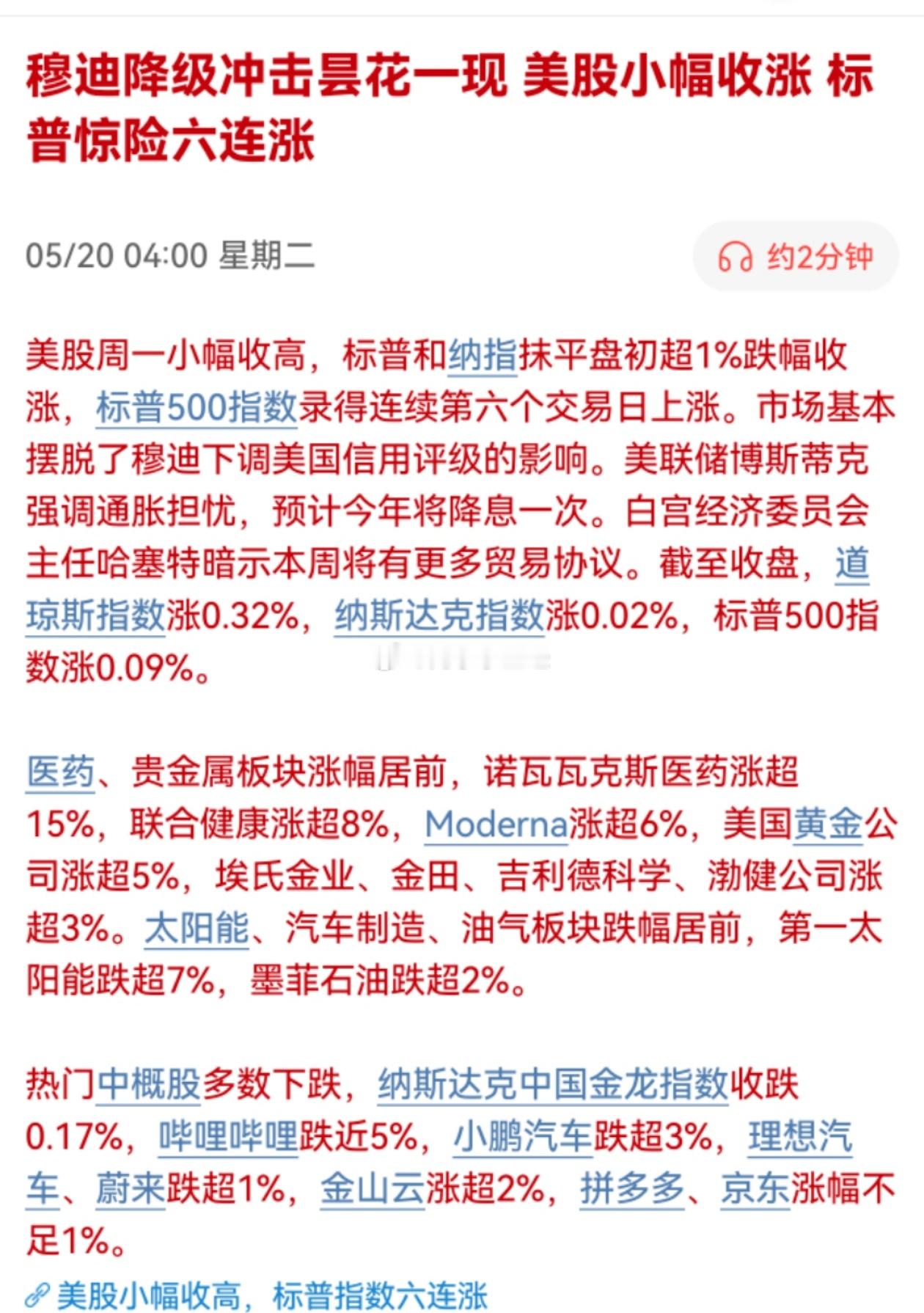 美国信用等级下调，老美股市还能涨。。。 ​​​