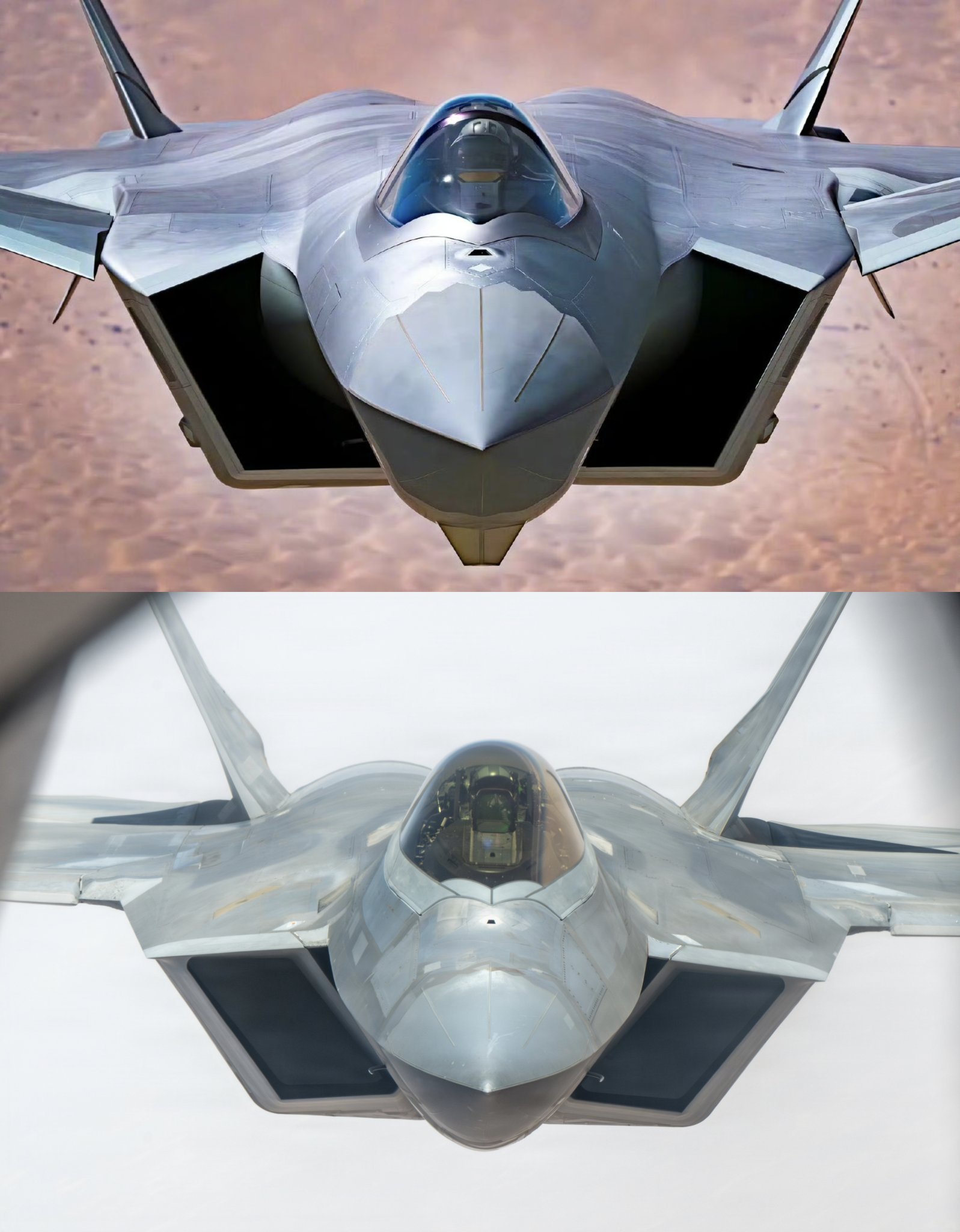 几乎同角度的J-20和F-22空中美图 好帅！这角度太难得了 到现在推特上还有很