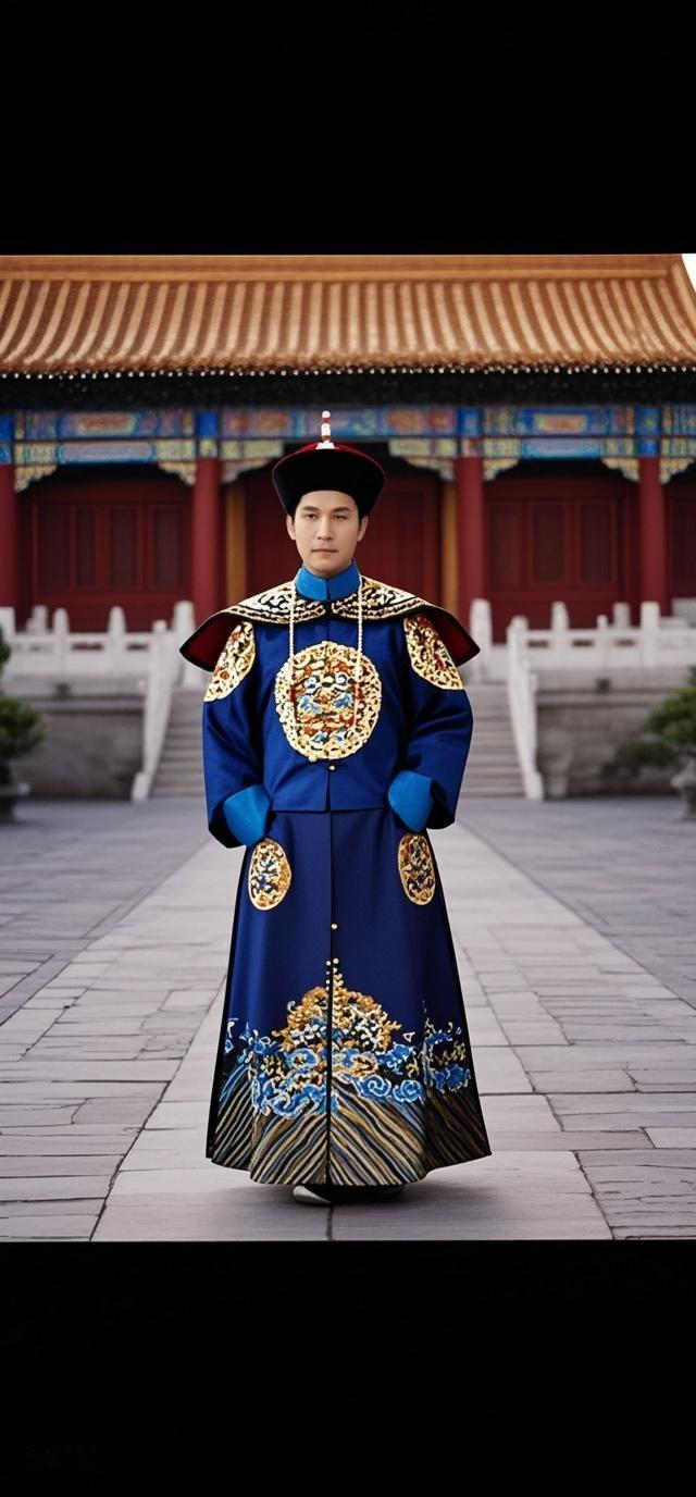 AI写真辑午后阳光正好，竟“穿越”了！身着清服站在宫苑，雕梁画栋，每一处都精致，