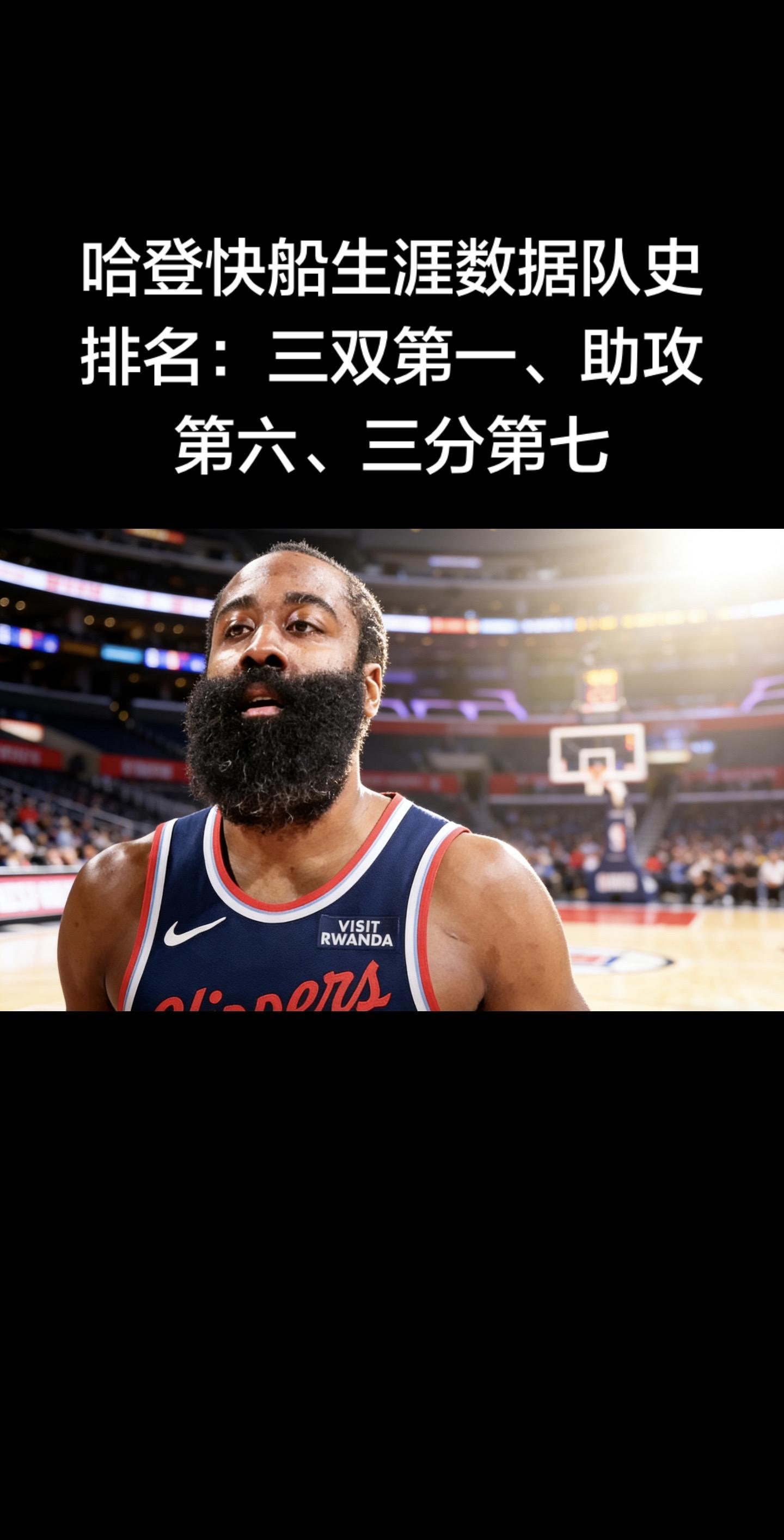 哈登快船生涯队史数据排名（截至交易离队）  • 三双数：8次｜队史第1...