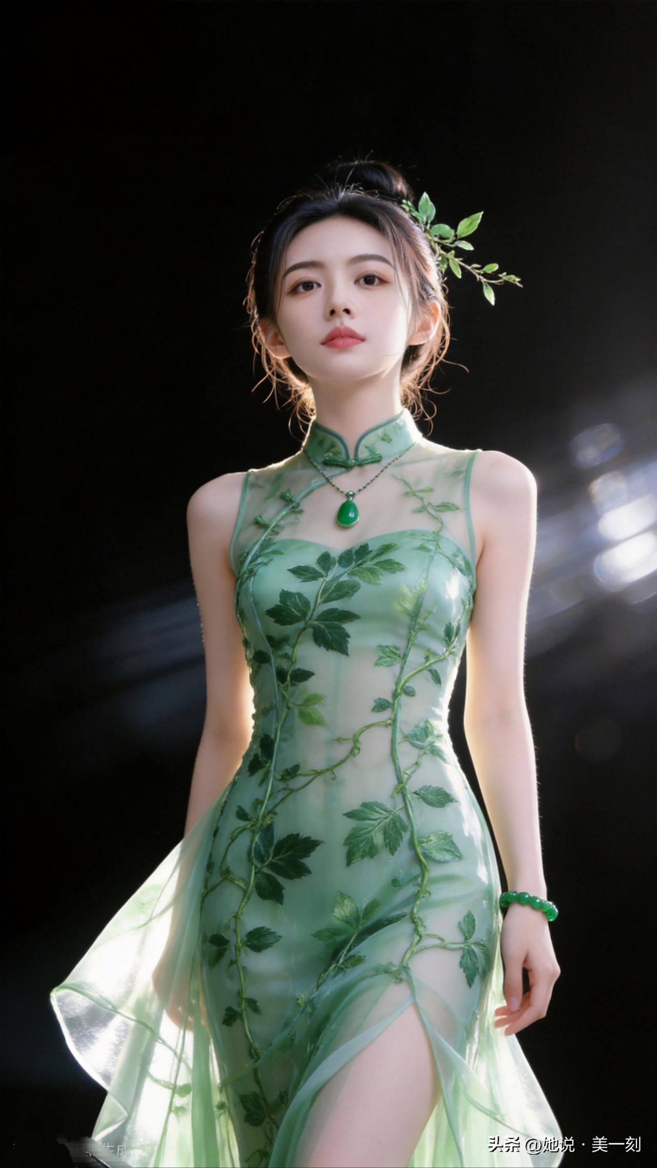 梦幻绿衣仙子，轻盈飘逸，宛如森林精灵