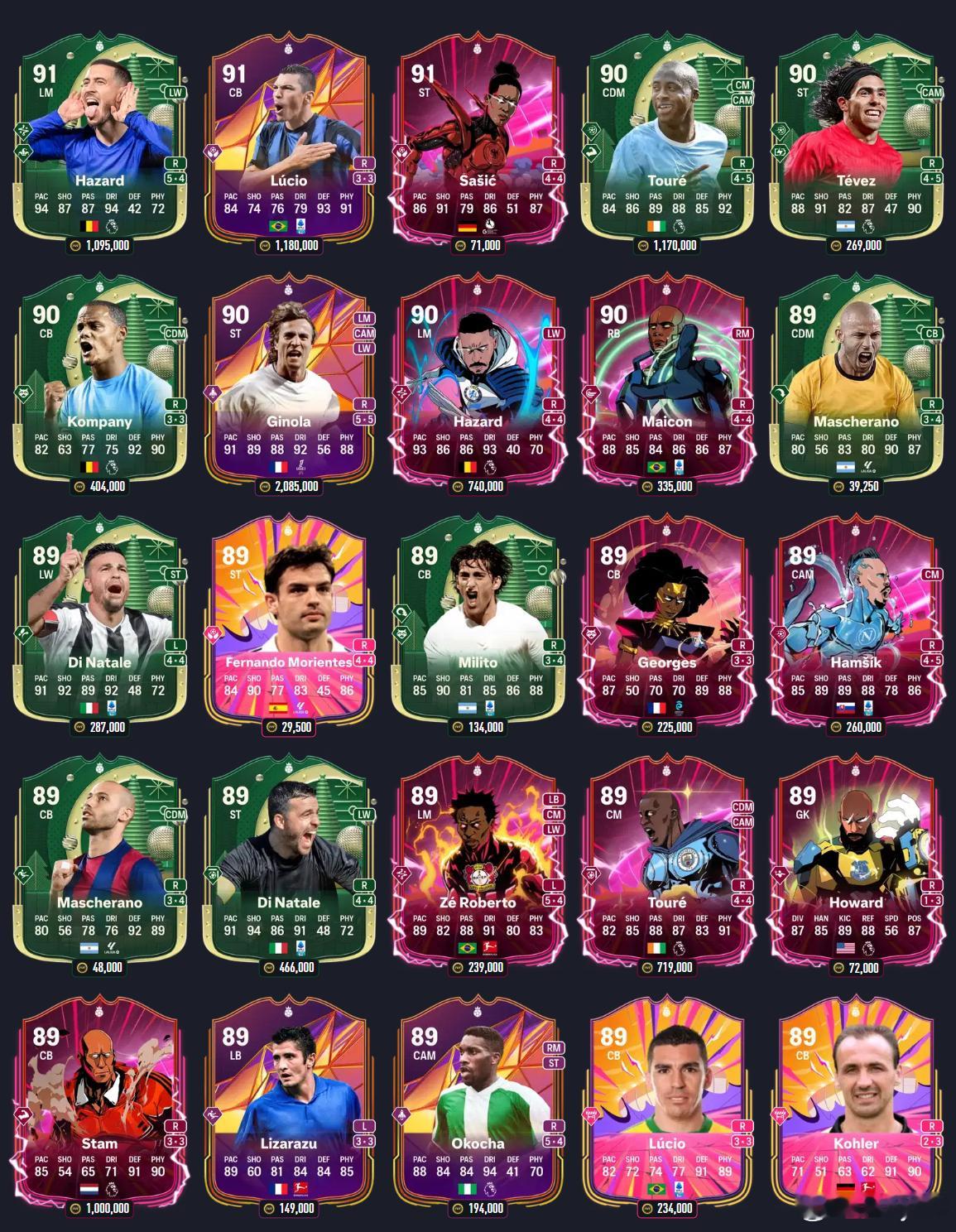 87+ 混合英雄球员摸奖SBC卡池。价格超30w的球员仅15张。大家冲一下不？ 