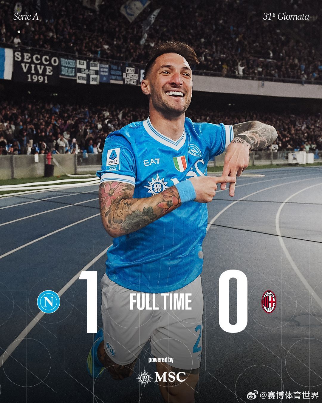 那不勒斯vsac米兰 意甲第31轮焦点战，那不勒斯主场 1-0 力克 AC 米兰