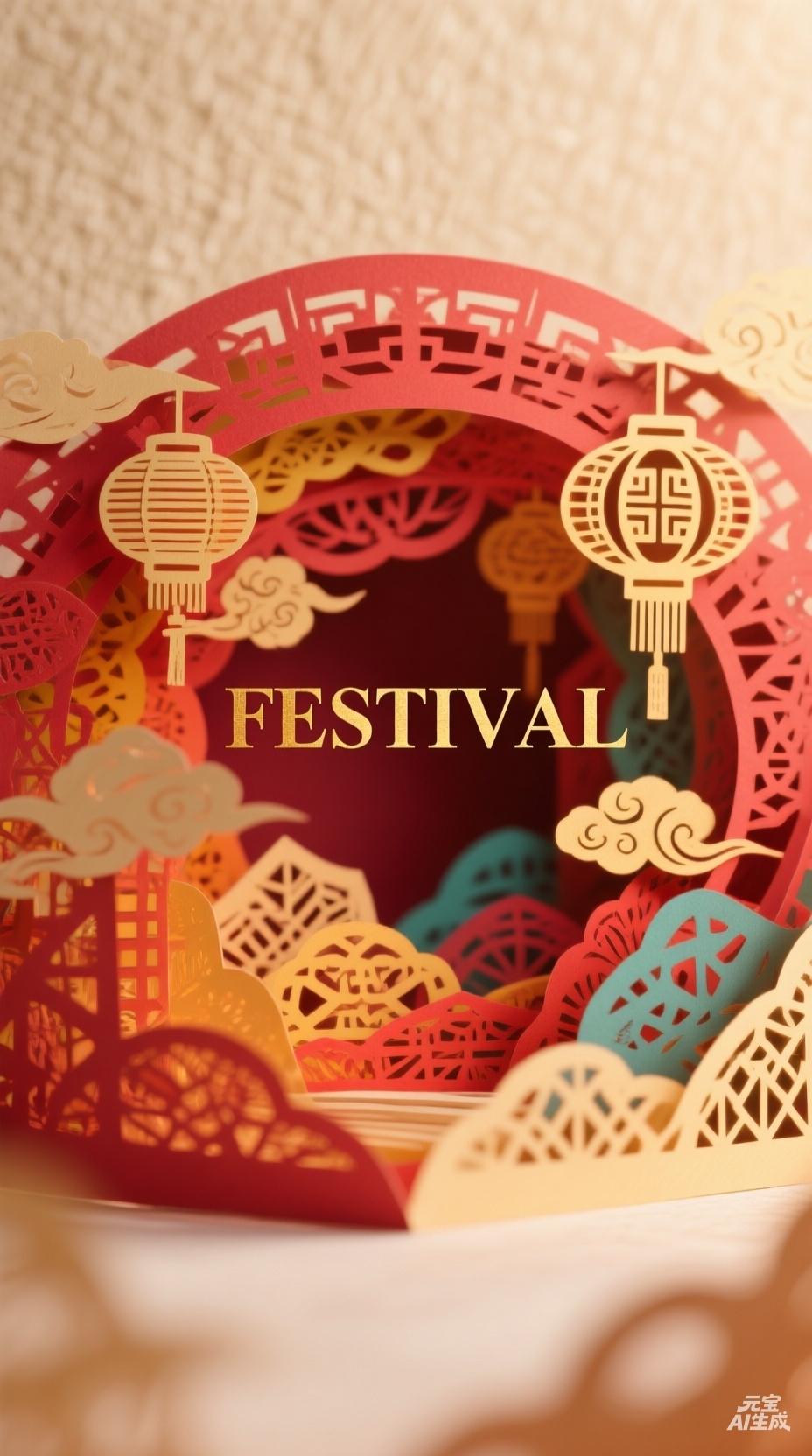 🏮 红灯笼、剪纸、云朵，传统节日元素满满，感受浓浓的节日气息！🎉🏮