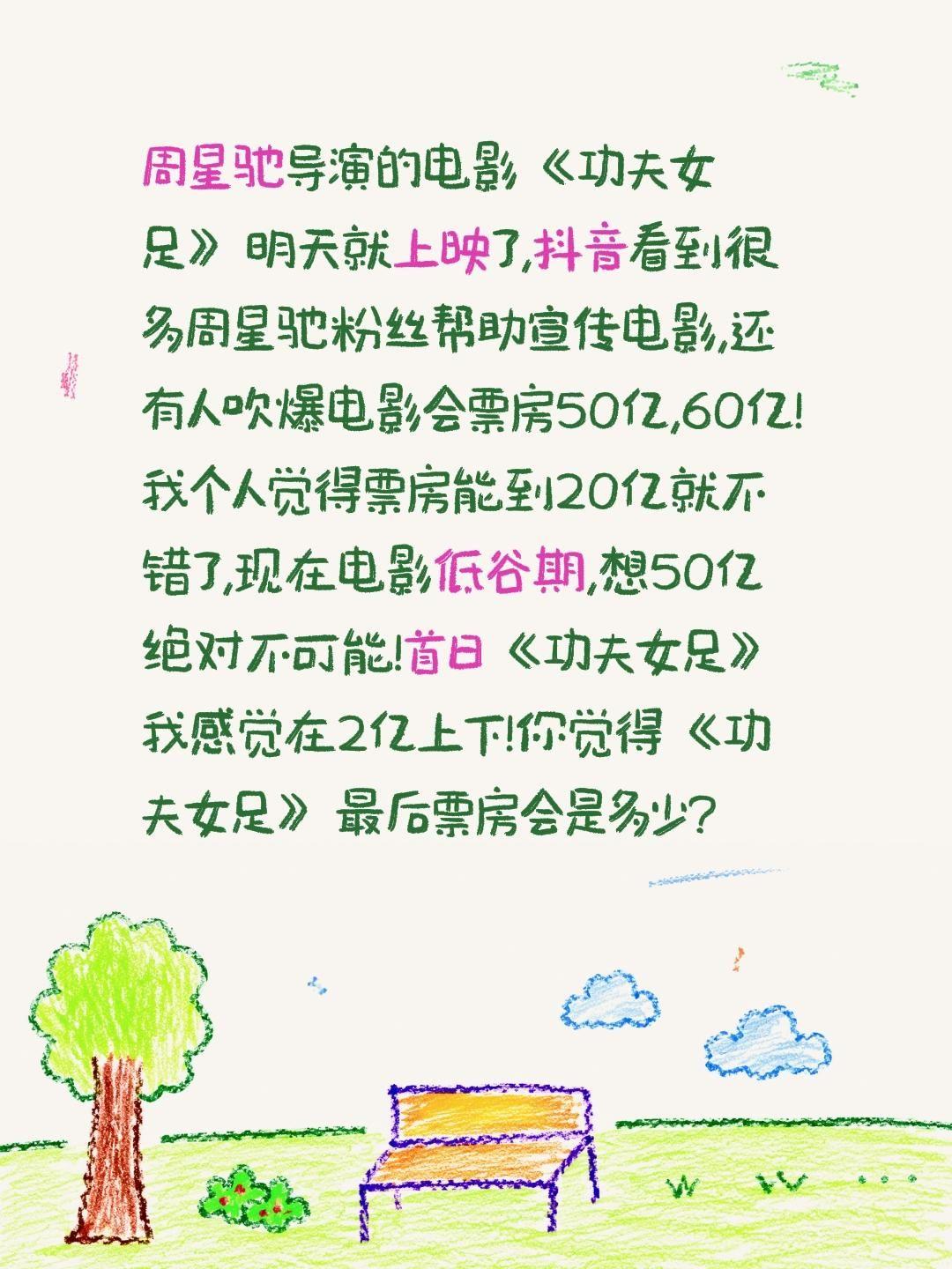 周星驰电影功夫女足你觉得最后票房是多少?周星驰导演的电影《功夫女足》明天就上映了