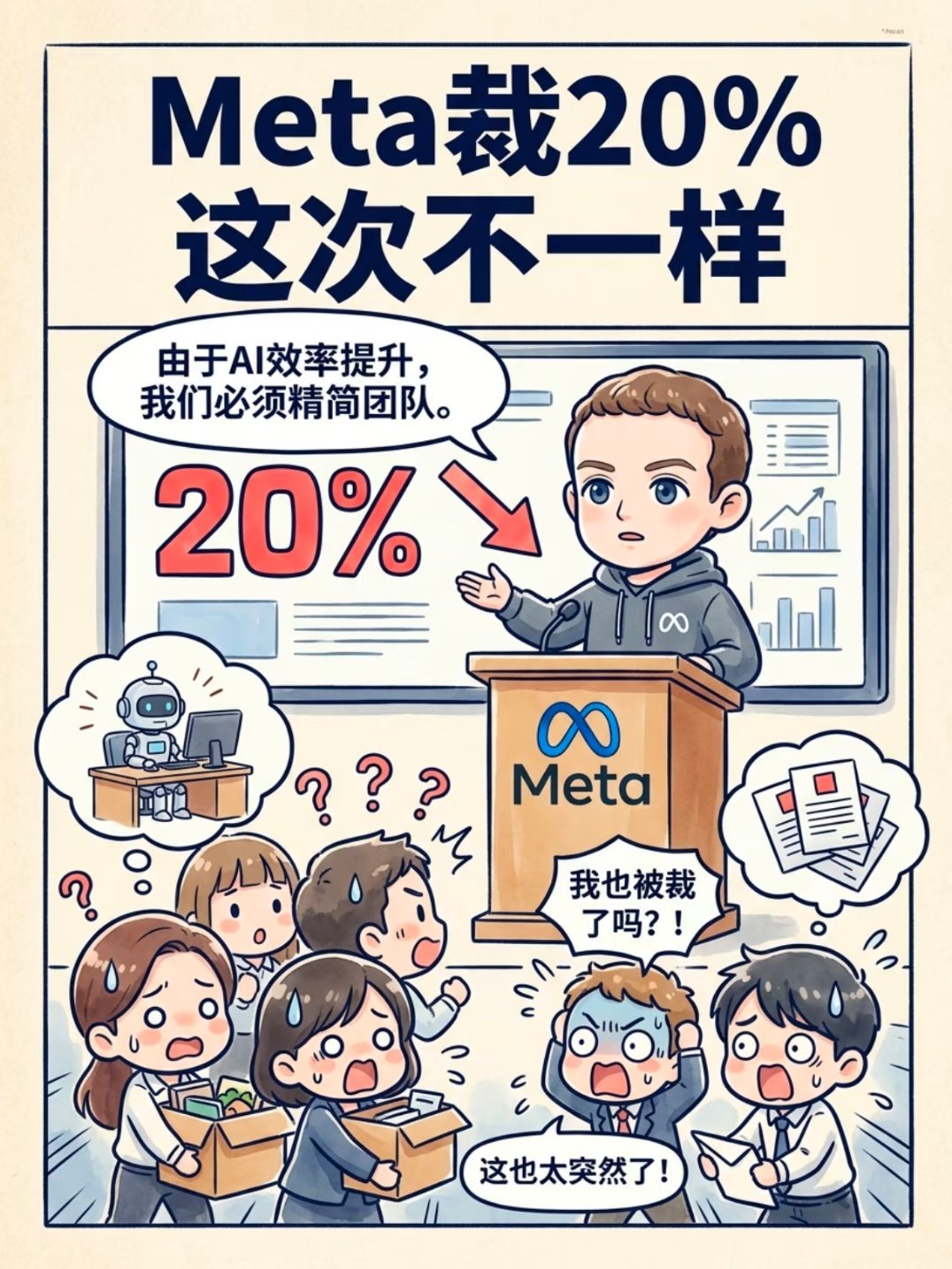 AI 裁员据说Meta要裁员20%，约1.6万人！感觉现在就是，裁员—加大AI投