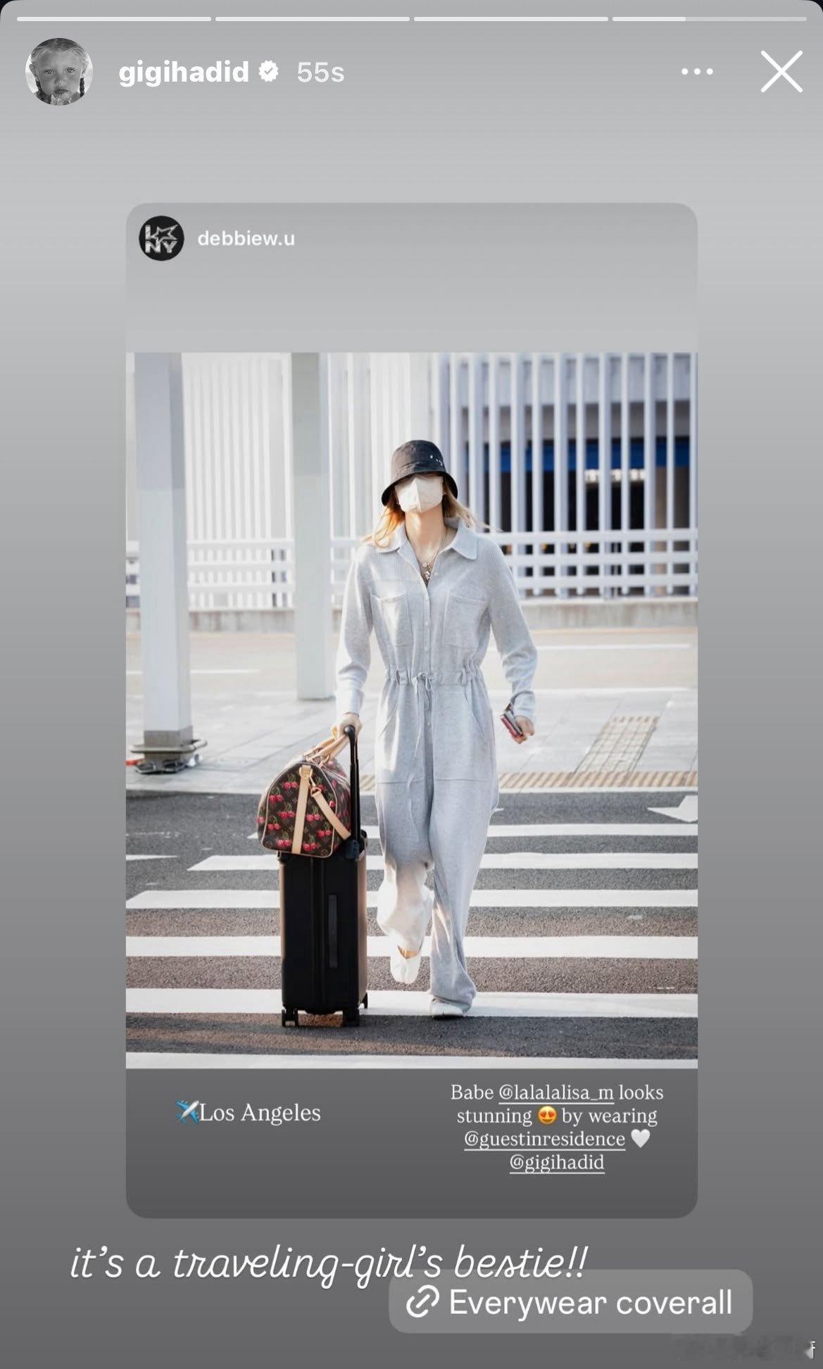 Gigi Hadid转发Lisa相关IG📱“这是旅行女孩的最佳拍档！” ​​​