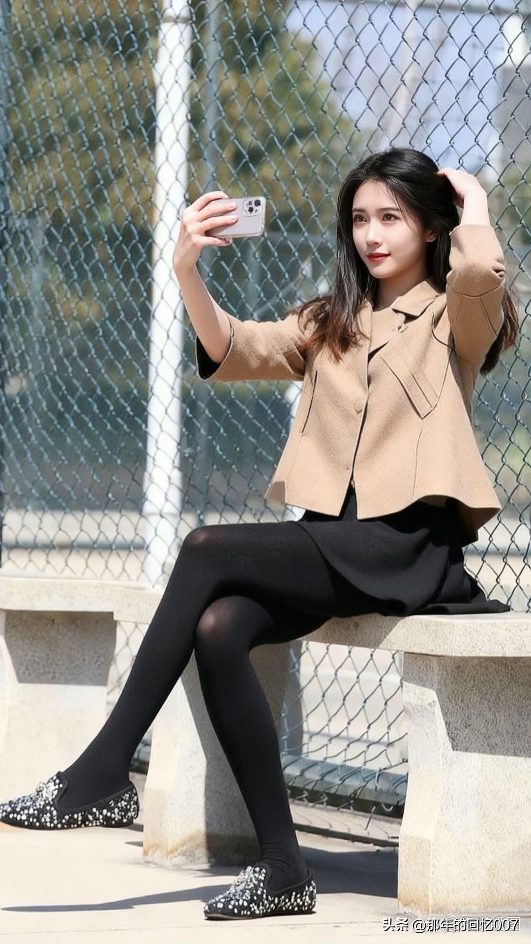 秋日里，米色外套搭配黑色裙摆，简直是优雅时髦的标配。
我有件宽松的米色针织外套，